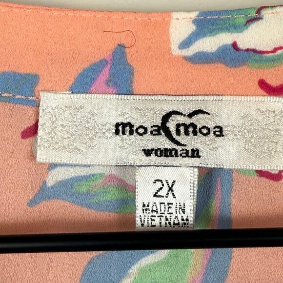 Moa Moa Top Women 2X Peach Floral V-Neck Long Sleeve Blouse Cottage Crochet Trim - Picture 5 of 9